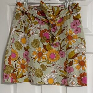 Spartina 449 Floral A-Line Tie-Waist Skirt — Pink, Orange, White & Green